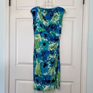 Ralph Lauren Vibrant Blue and Green V Neck Dress S